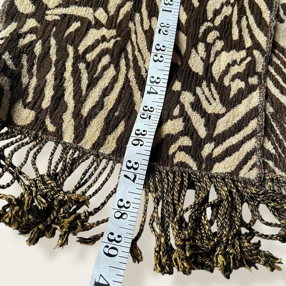 Tolani Vintage Animal Print Scarf Fringe Brown Tan 74x9 - Picture 9 of 9